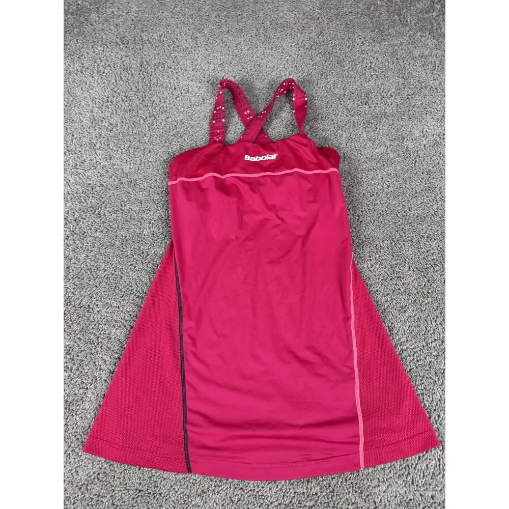 Babolat Tennis Dress Womens Medium Pink Strappy Mesh Tank Built In Bra Athletic - Picture 2 of 12